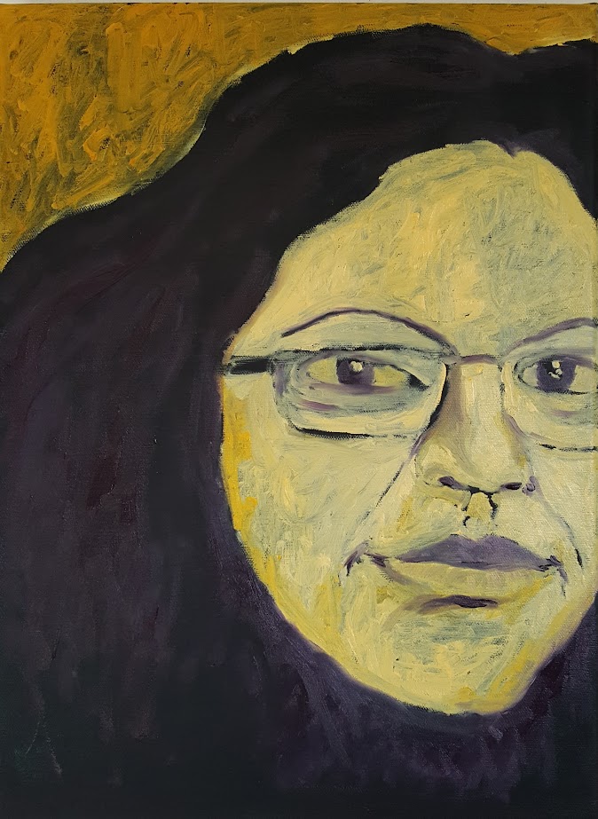 Seven Secrets Shaded — autorretrato em amarelo e púrpura, 2017