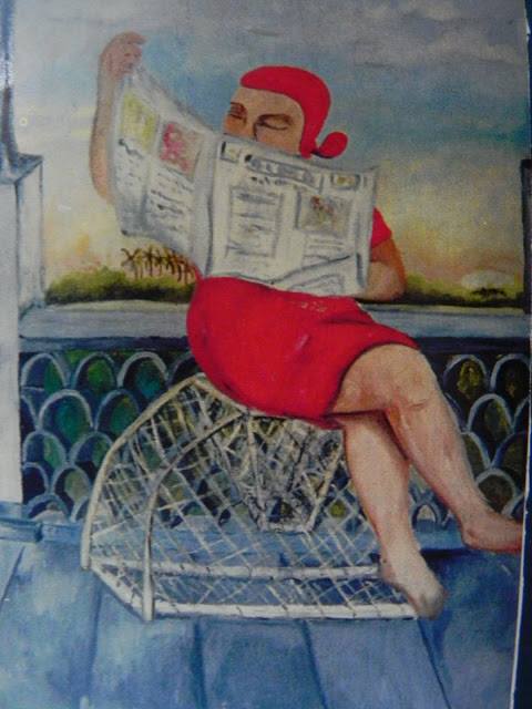 Sinhá Jacinta lendo jornal — óleo sobre tela
