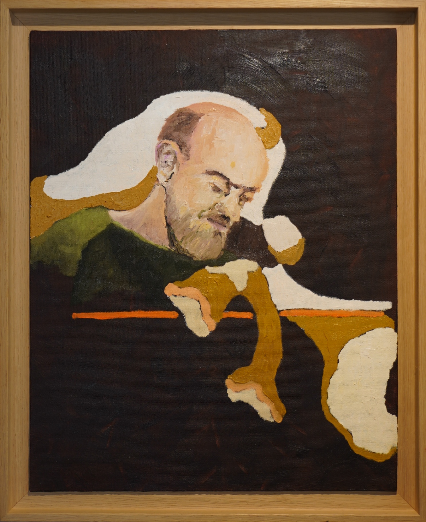 John Cabeça de Lobo — retrato em ocre e verde sobre fundo escuro