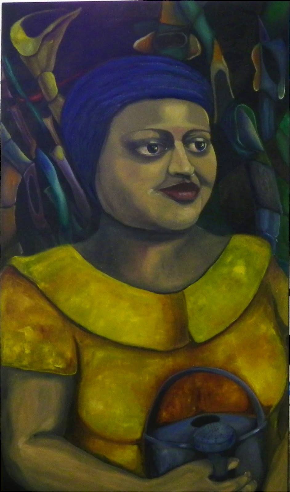 Sinhá Jacinta com regador — óleo sobre tela